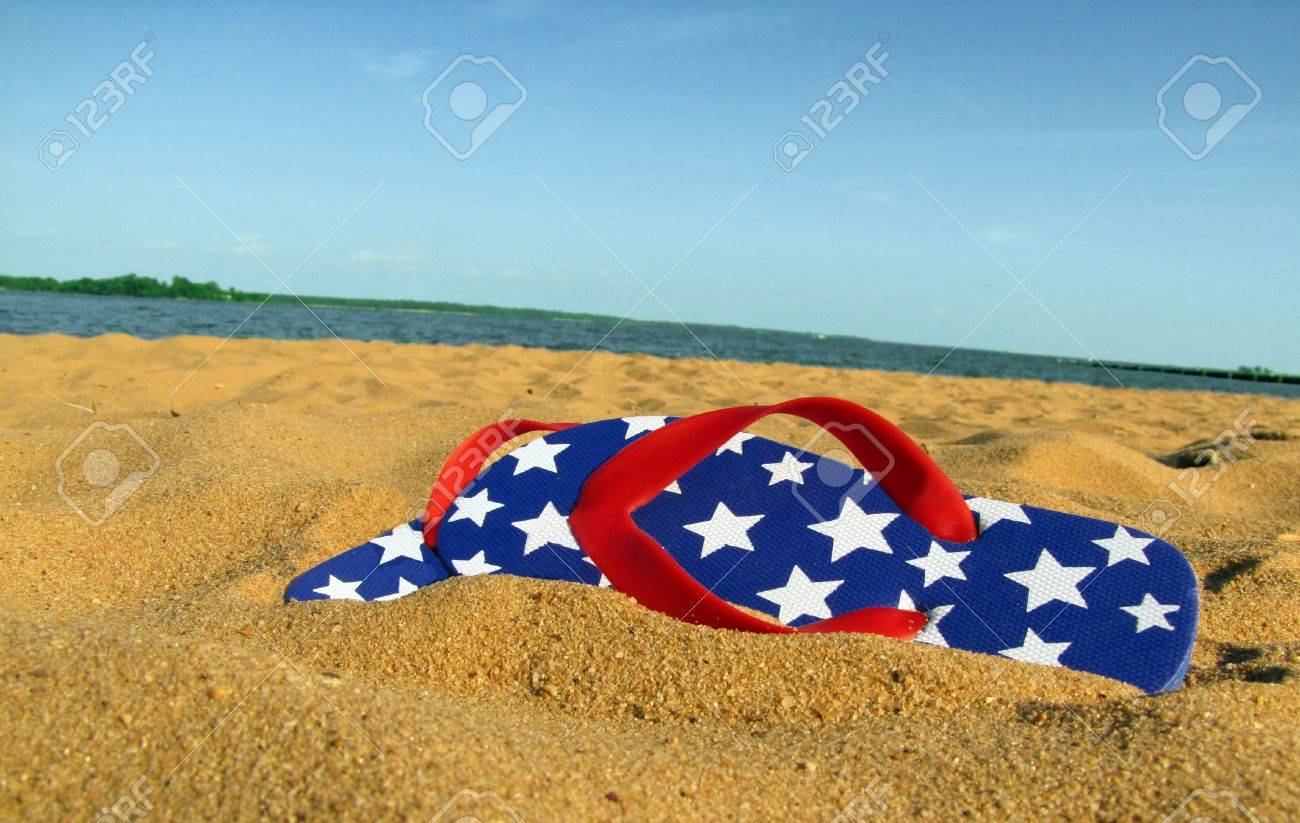 red white and blue flip flop