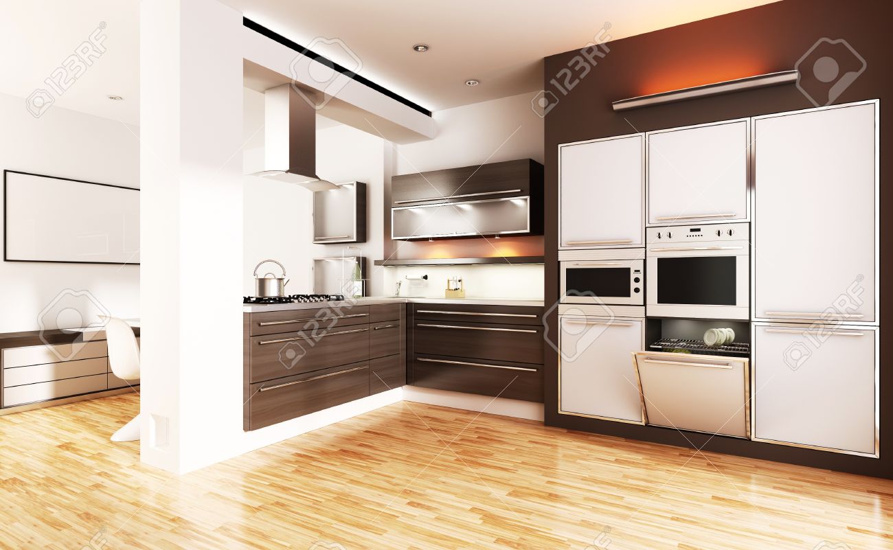 38 817 Modern Kitchen Stock Vector Ilration And Royalty Modern Kitchen Interior Render