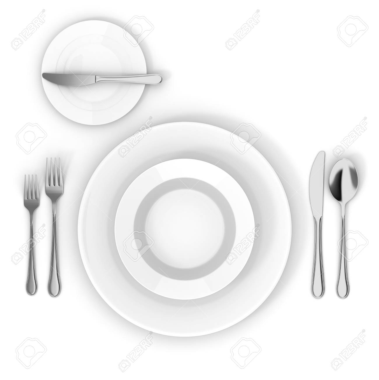 3d Table Setting With White Empty Plate, Fork Knife And Spoon Stock ... 3d Table Setting With White Empty Plate, Fork Knife And Spoon Stock ...