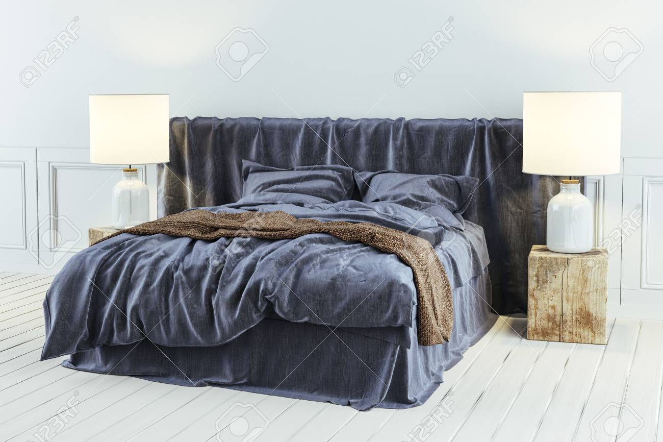 3d Render Of Beautiful Industrial Style Bedroom
