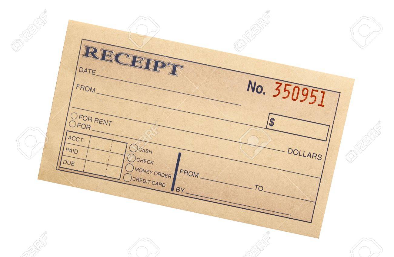 blank receipt on white with clipping path at original size stock