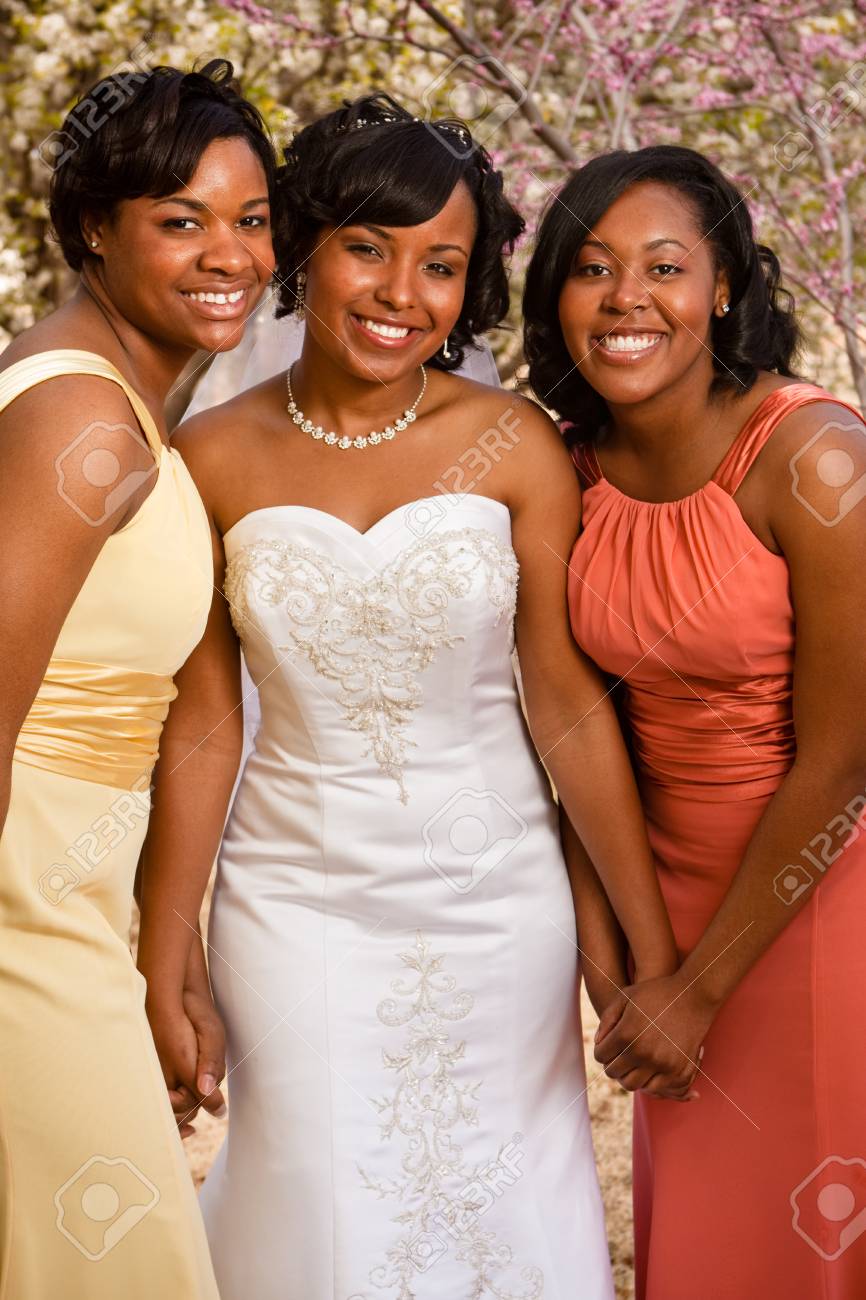 African American Bride With Her Bridesmaids Stock Photo Picture