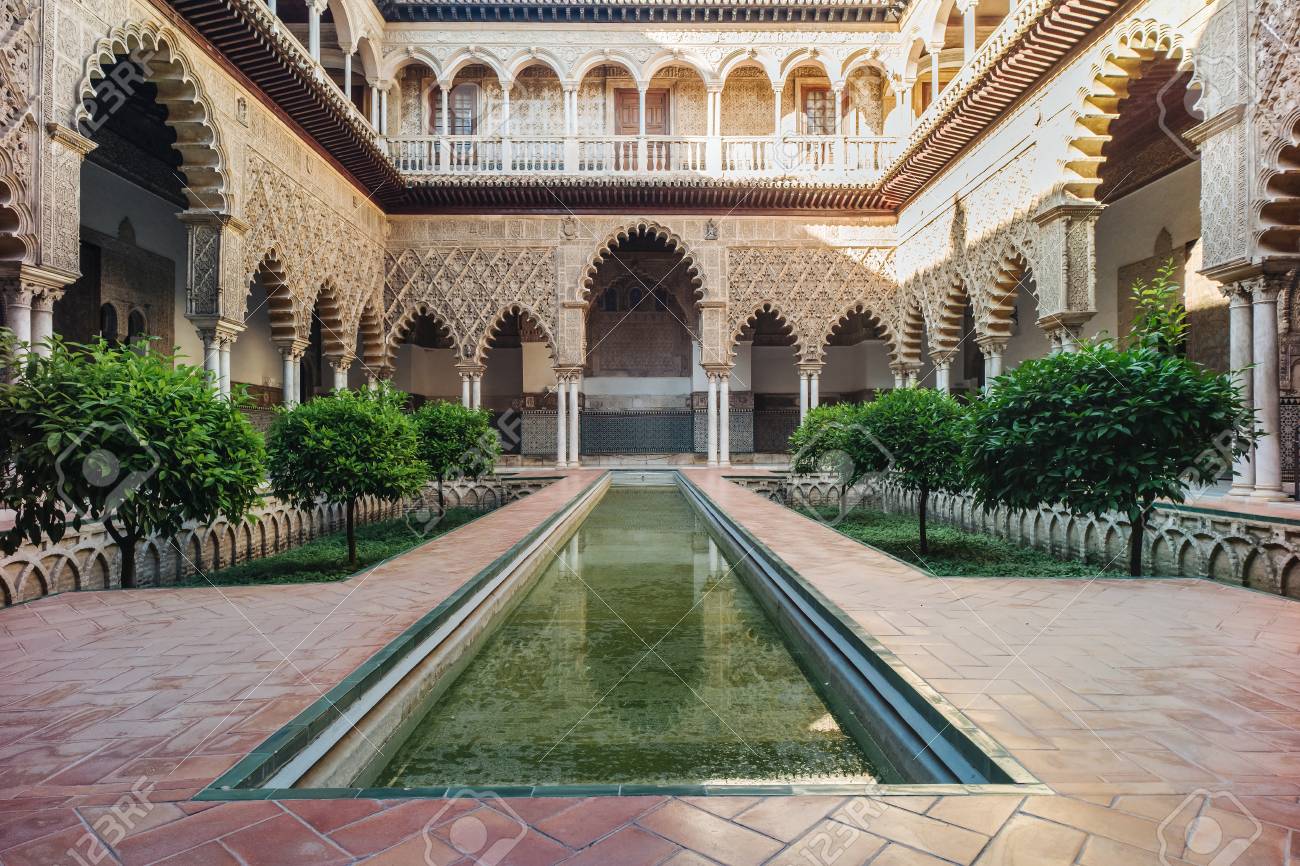amazing example of the moorish architecture in seville stock photo