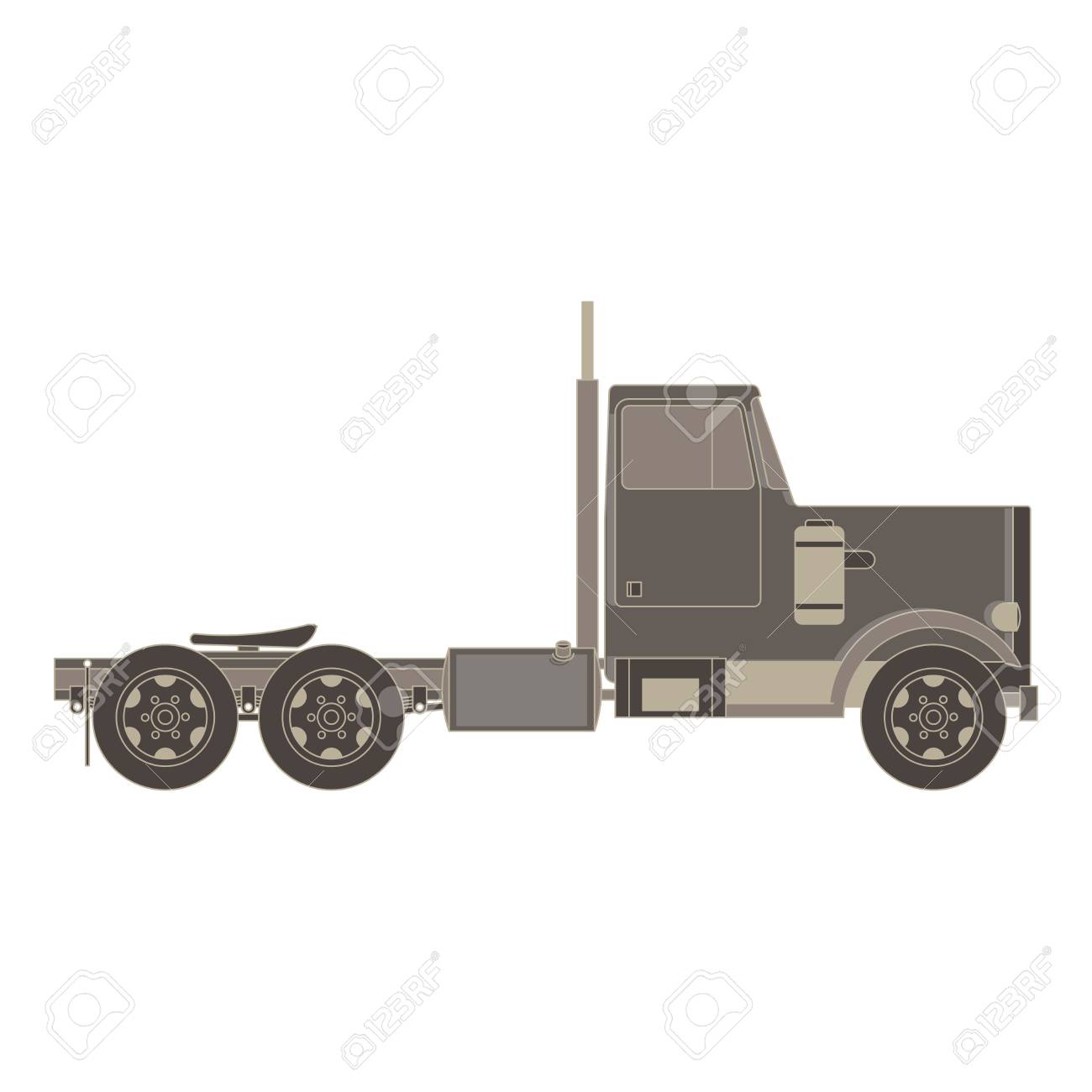 白い背景イラストの側面図に分離された輸送や輸送のアイコンフラットのためのトレーラートラックと貨物コンテナのベクトル のイラスト素材 ベクタ Image