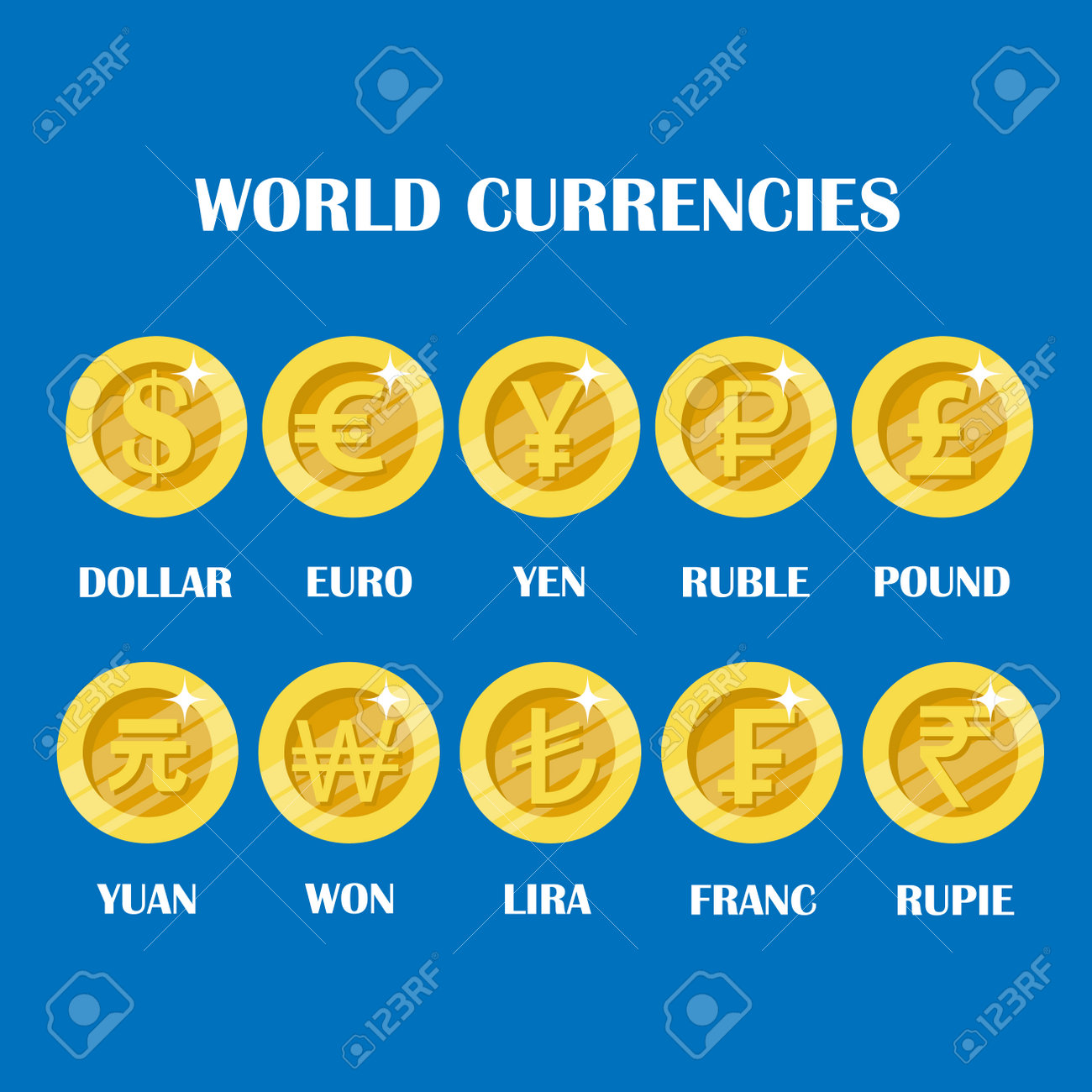 ドル、ユーロ、ルーブルなどのさまざまな国の世界通貨コインサインセット。通貨アイコンコインのベクトルイラストコレクションのイラスト素材・ベクター  Image 160269384 世界のコインコレクション セット