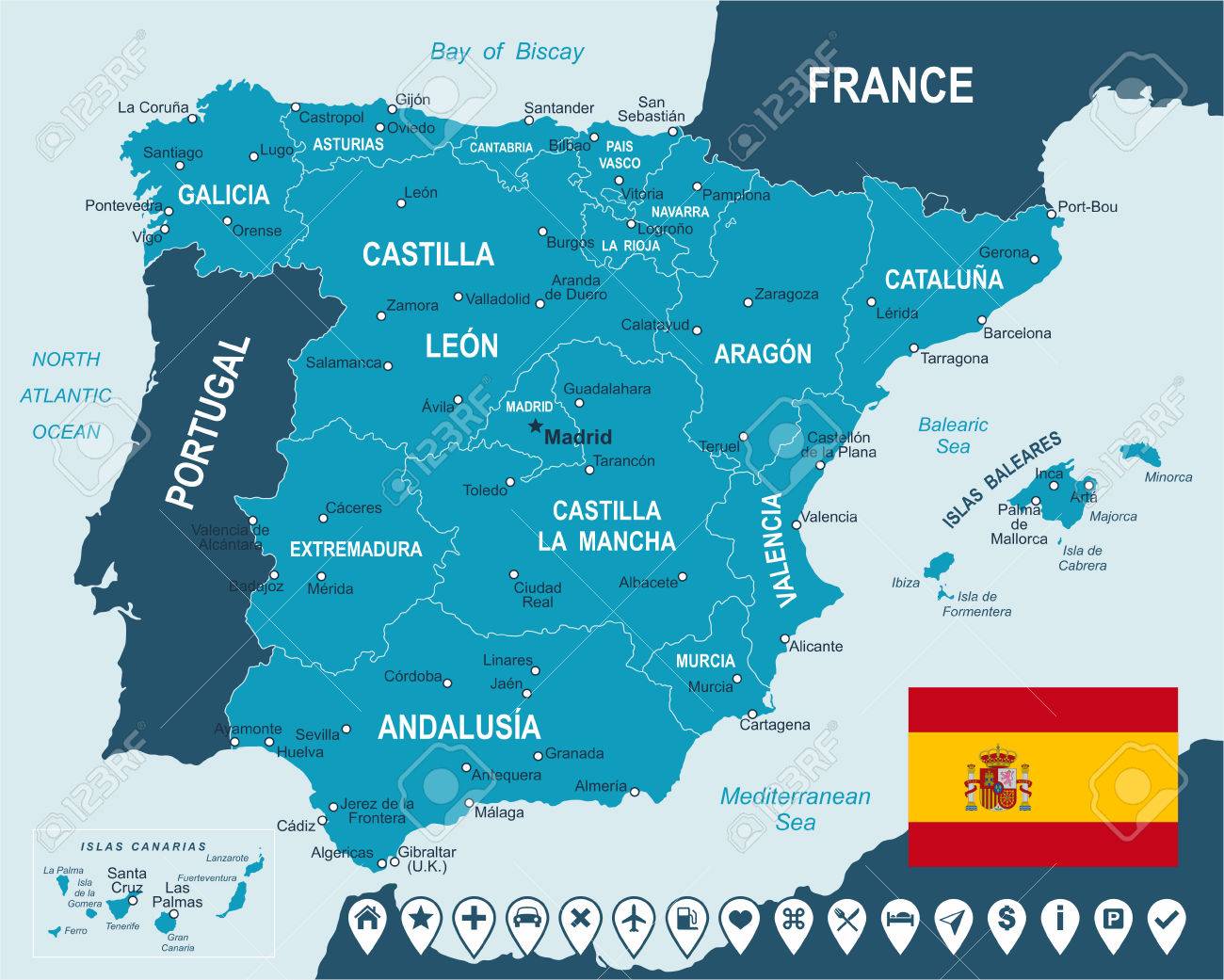 Localização Mapa Sevilha Encontrar Cidade Mapa Espanha Ilustração