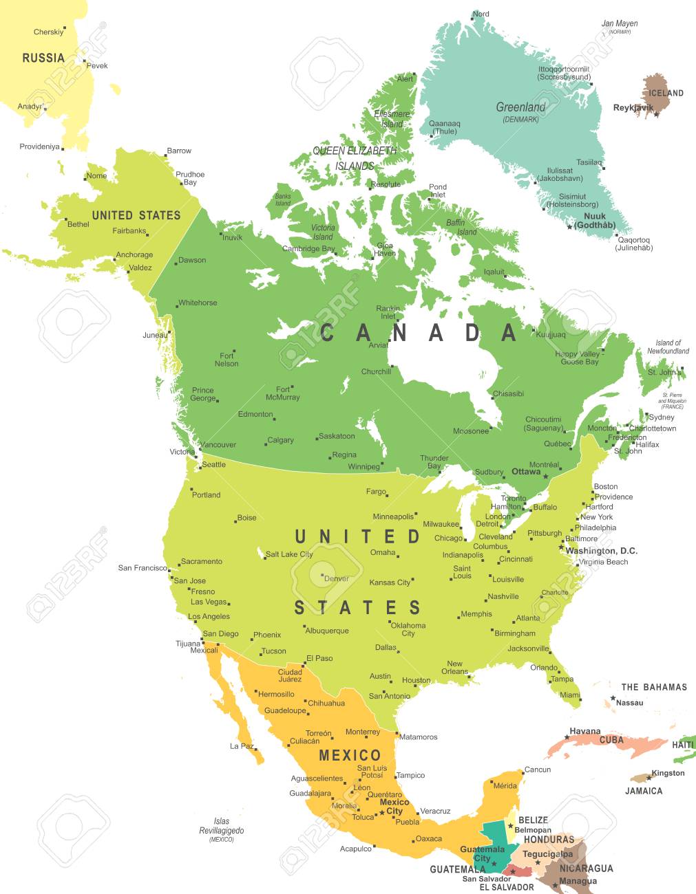 北アメリカ地図 - 非常に詳細なベクトルの図。のイラスト素材