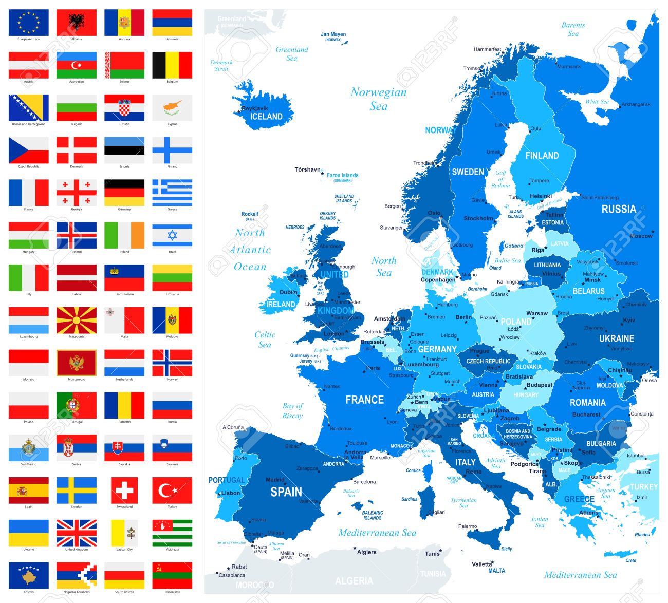 map and flags of europe full vector collection vector set of flat european flags