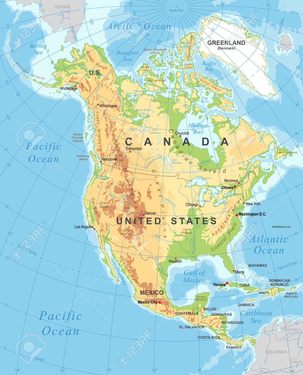 highly detailed colored illustration of north america map borders north america map color