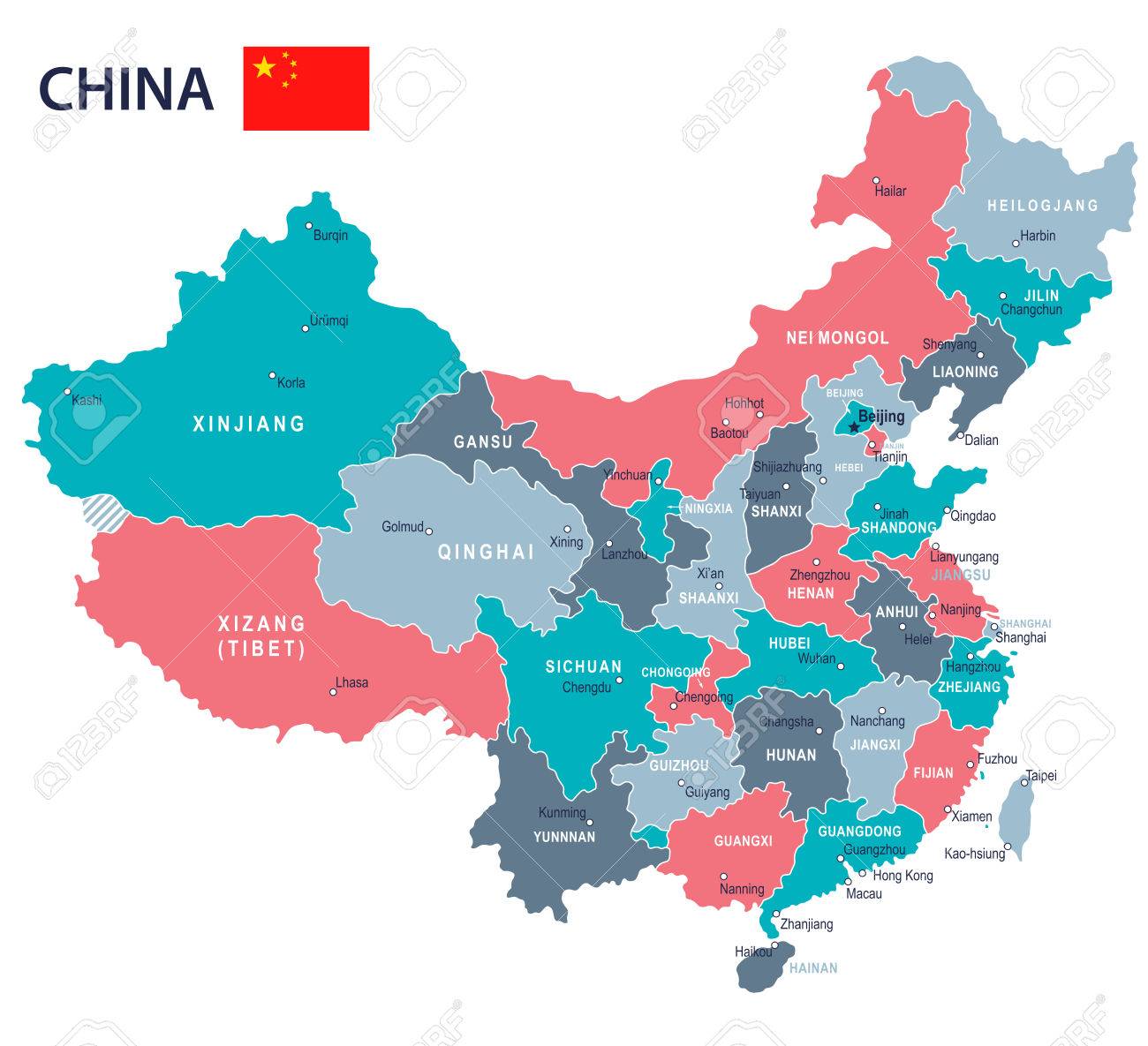 中国の地図と国旗 非常に詳細なベクトル図のイラスト素材 ベクタ Image 中国の地図と国旗 非常に詳細なベクトル図のイラスト素材 ベクタ Image