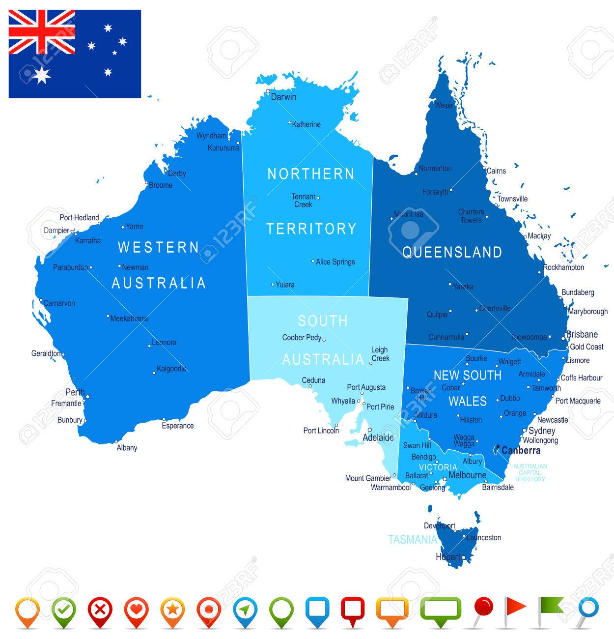 australia map and flag highly detailed illustration stock vector 76578929