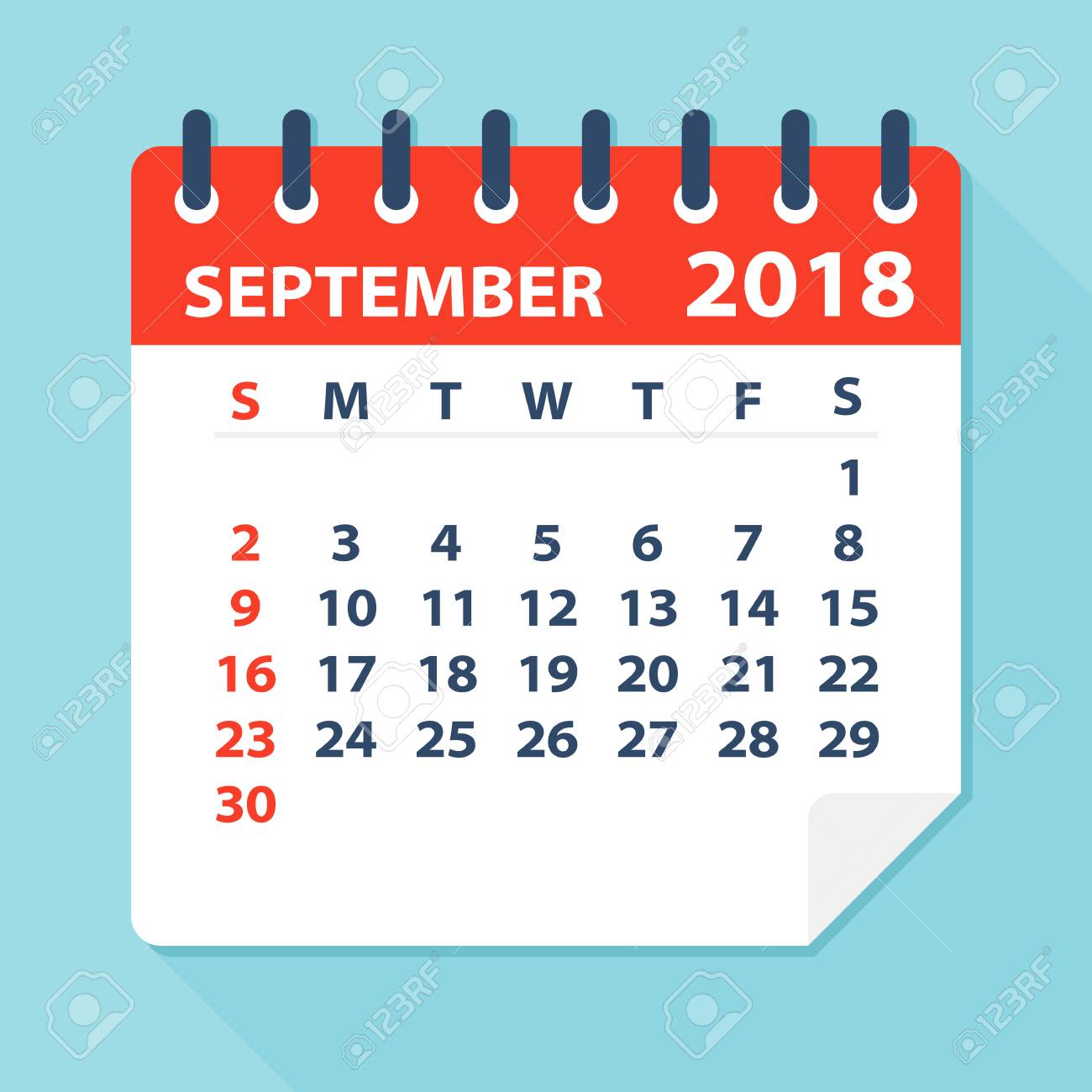 September 2018 Calendar Leaf - Flat Vector Illustration Royalty Free SVG,  Cliparts, Vectors, and Stock Illustration. Image 80623865.