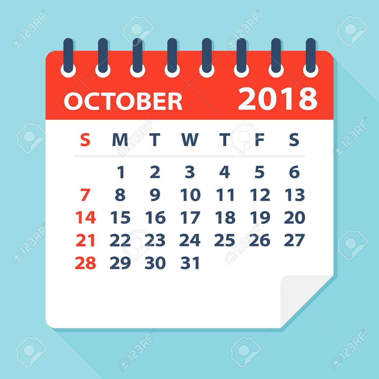 october 2018 calendar leaf flat vector illustration royalty free calendar for october 2018