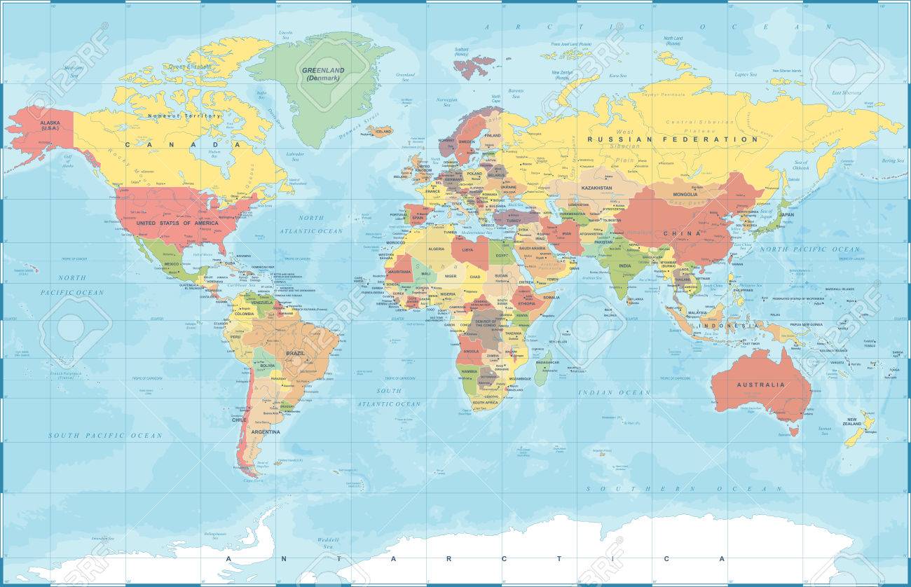 ヴィンテージの世界地図 詳細なベクトル図 のイラスト素材 ベクタ Image