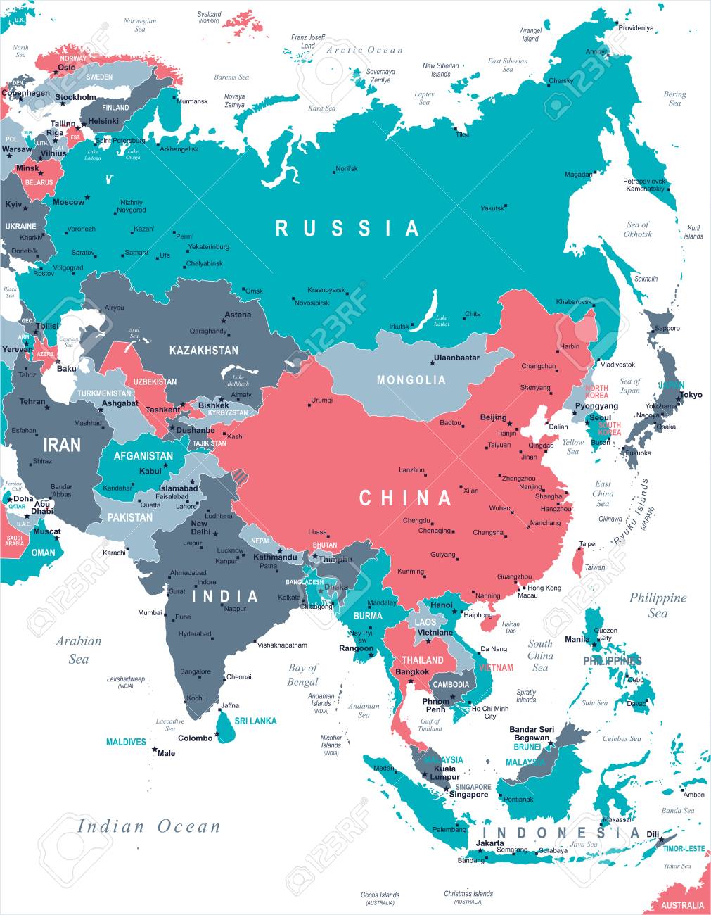 asia map detailed vector illustration stock vector 85308696