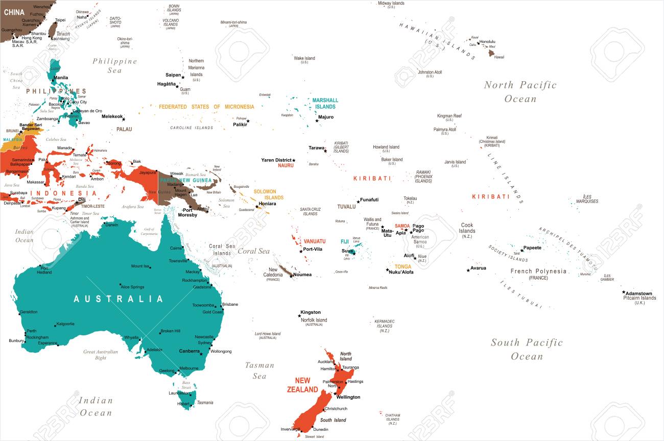 australia and oceania map detailed vector illustration stock vector 85046614