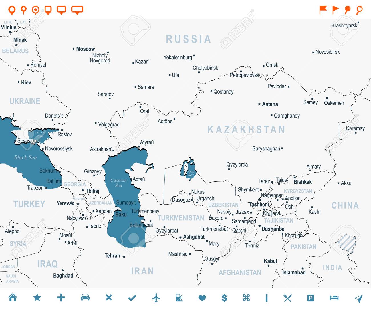 caucasus and central asia map detailed vector illustration stock vector 85620843
