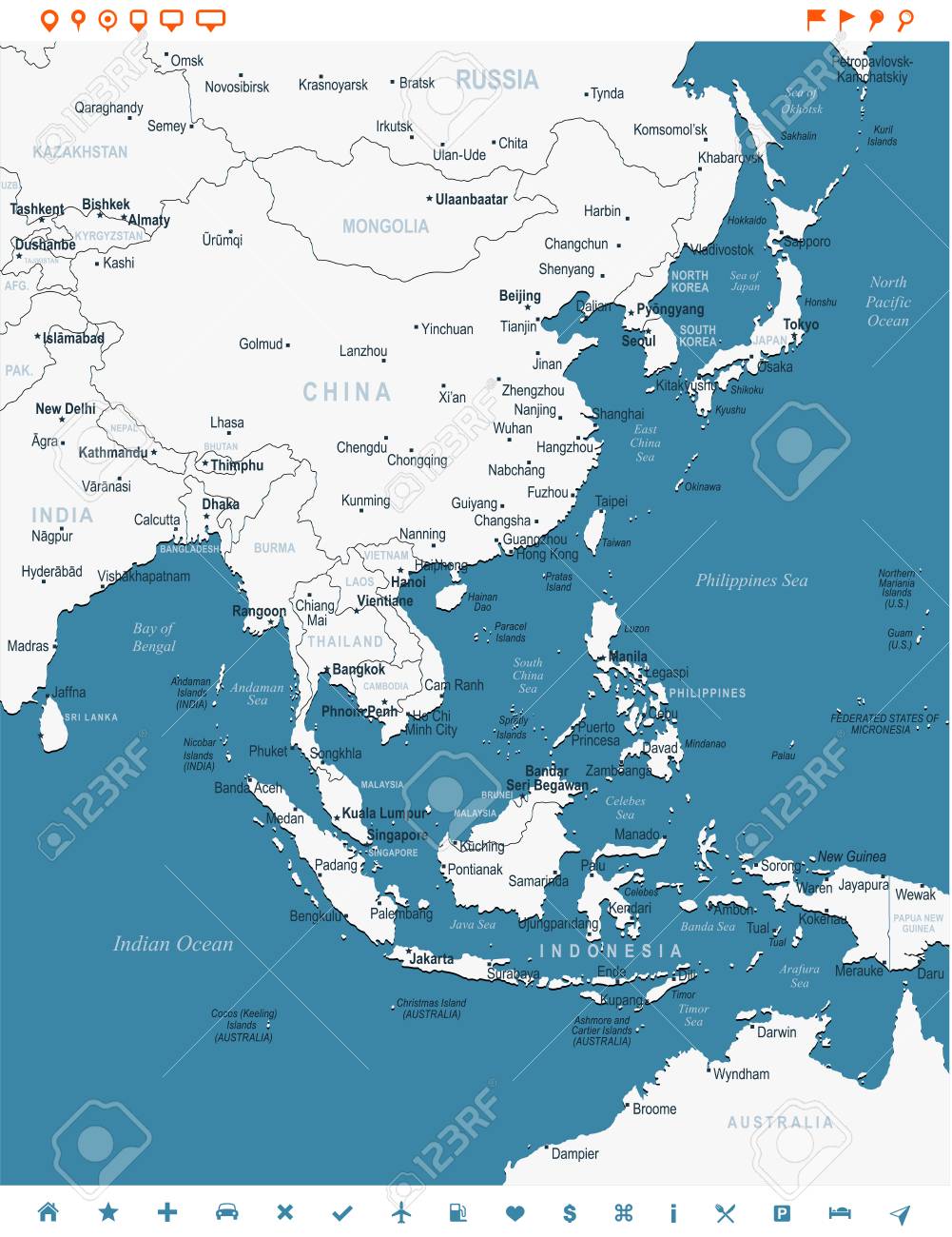 east asia map detailed vector illustration stock vector 85889531