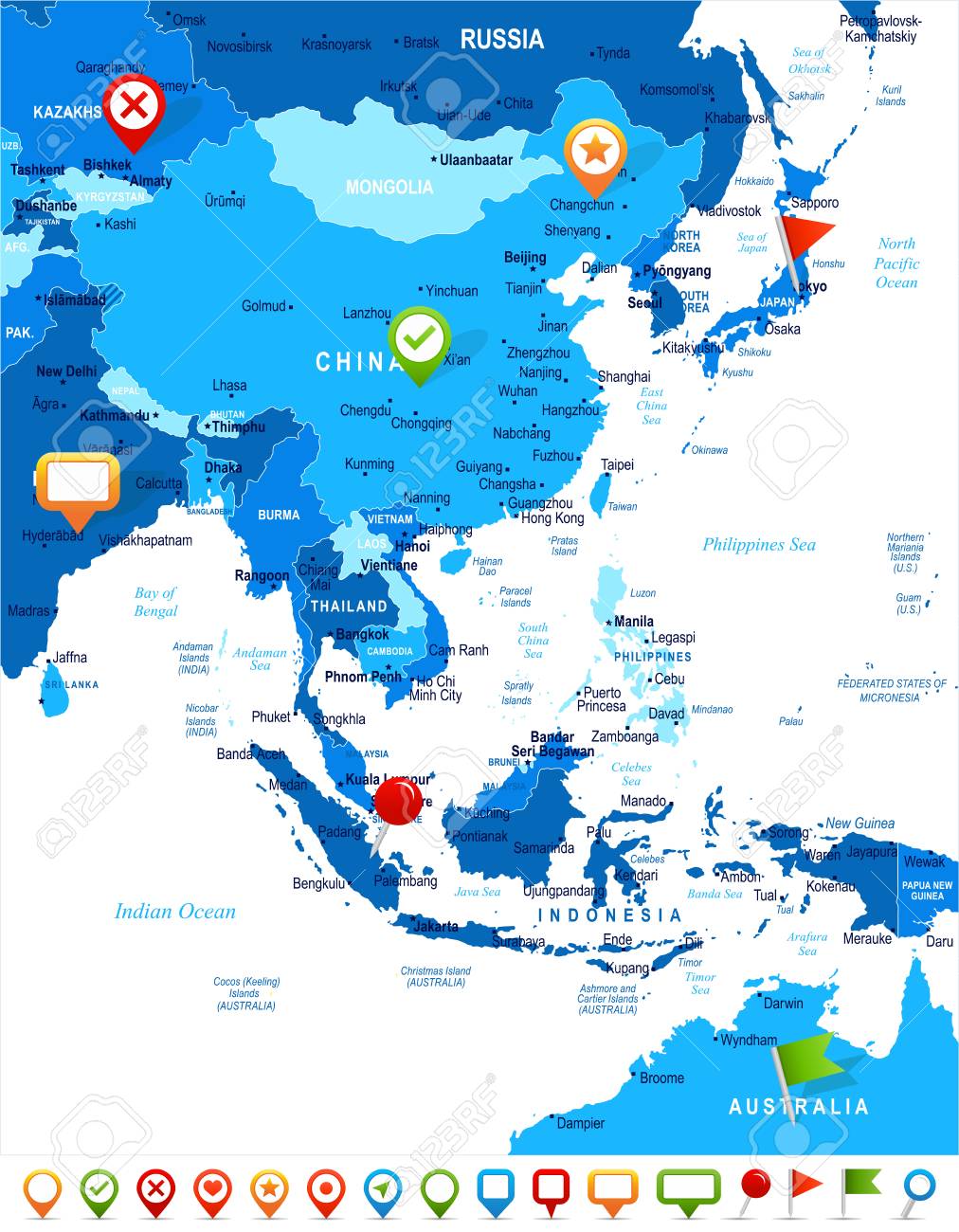 east asia map detailed vector illustration stock vector 85889532