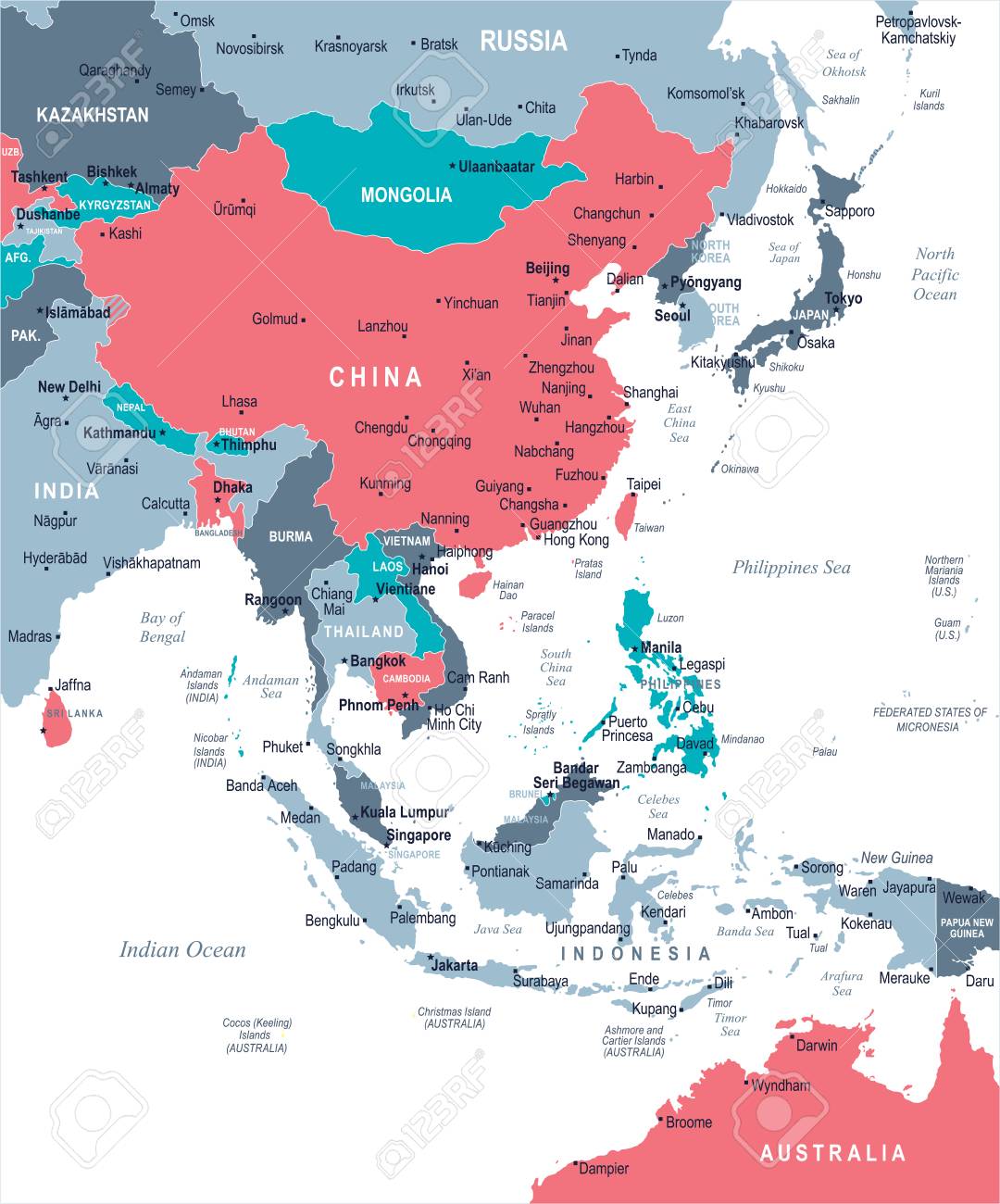 east asia map detailed vector illustration stock vector 86031673
