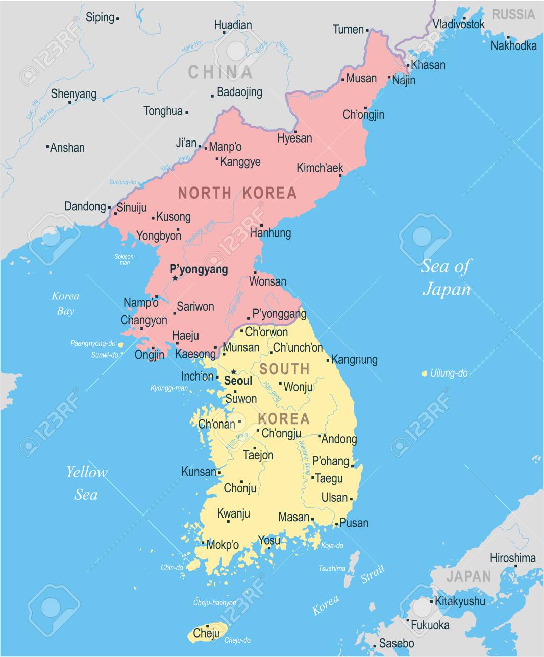 朝鮮半島地図 詳細なベクトル図 のイラスト素材 ベクタ Image