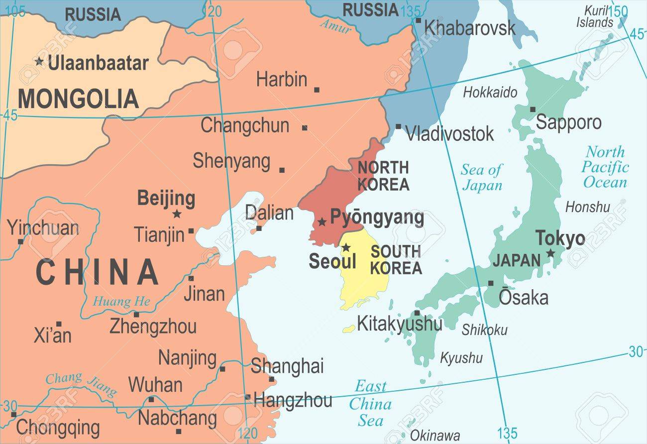 China And North Korea Map North Korea South Korea Japan China Russia Mongolia Map   Detailed 