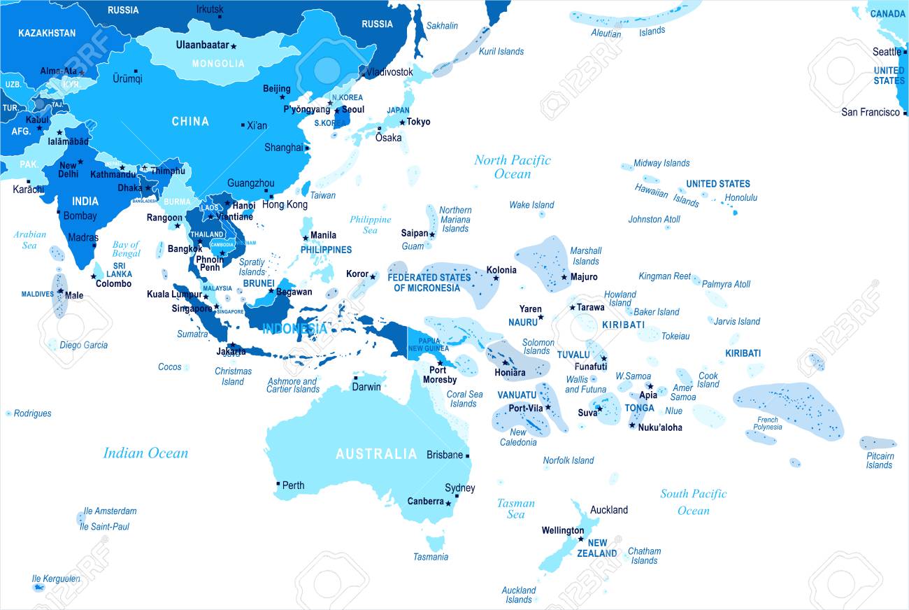 east asia and oceania map detailed vector illustration stock vector 87741622