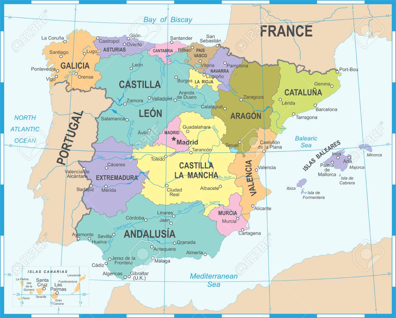 Carte Detaillee D Espagne Carte Clip Art Libres De Droits Vecteurs Et Illustration Image