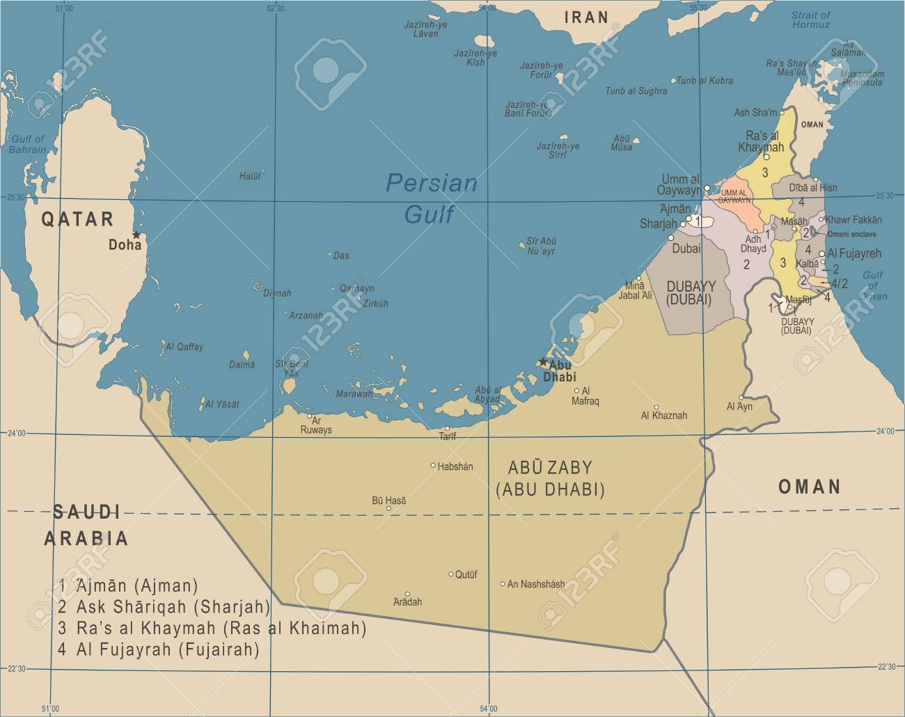 united arab emirates map vintage detailed vector illustration stock vector 89002096
