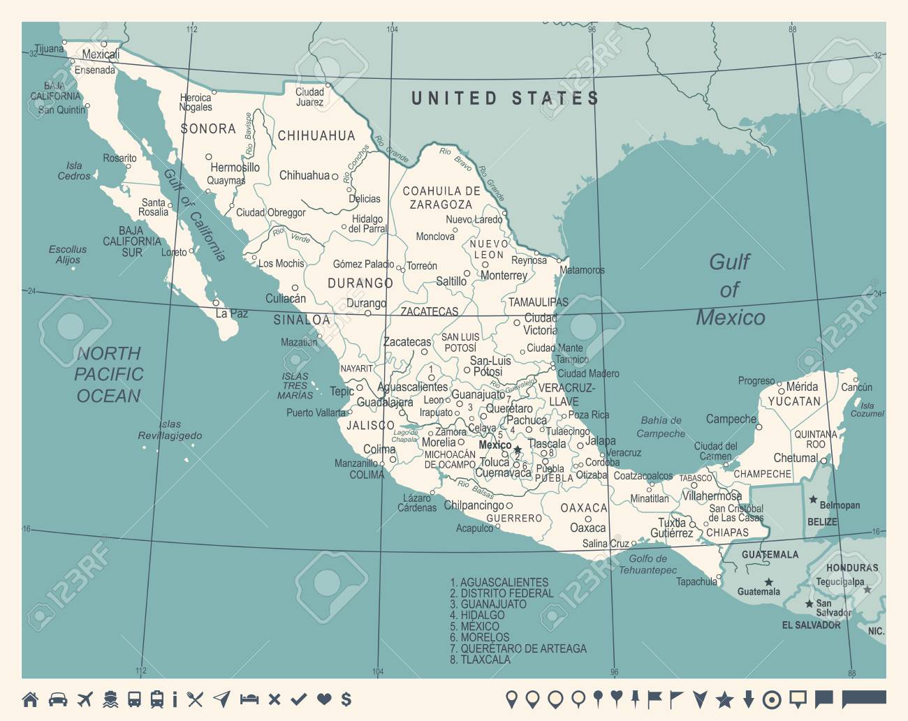 mexico map vintage detailed vector illustration royalty free