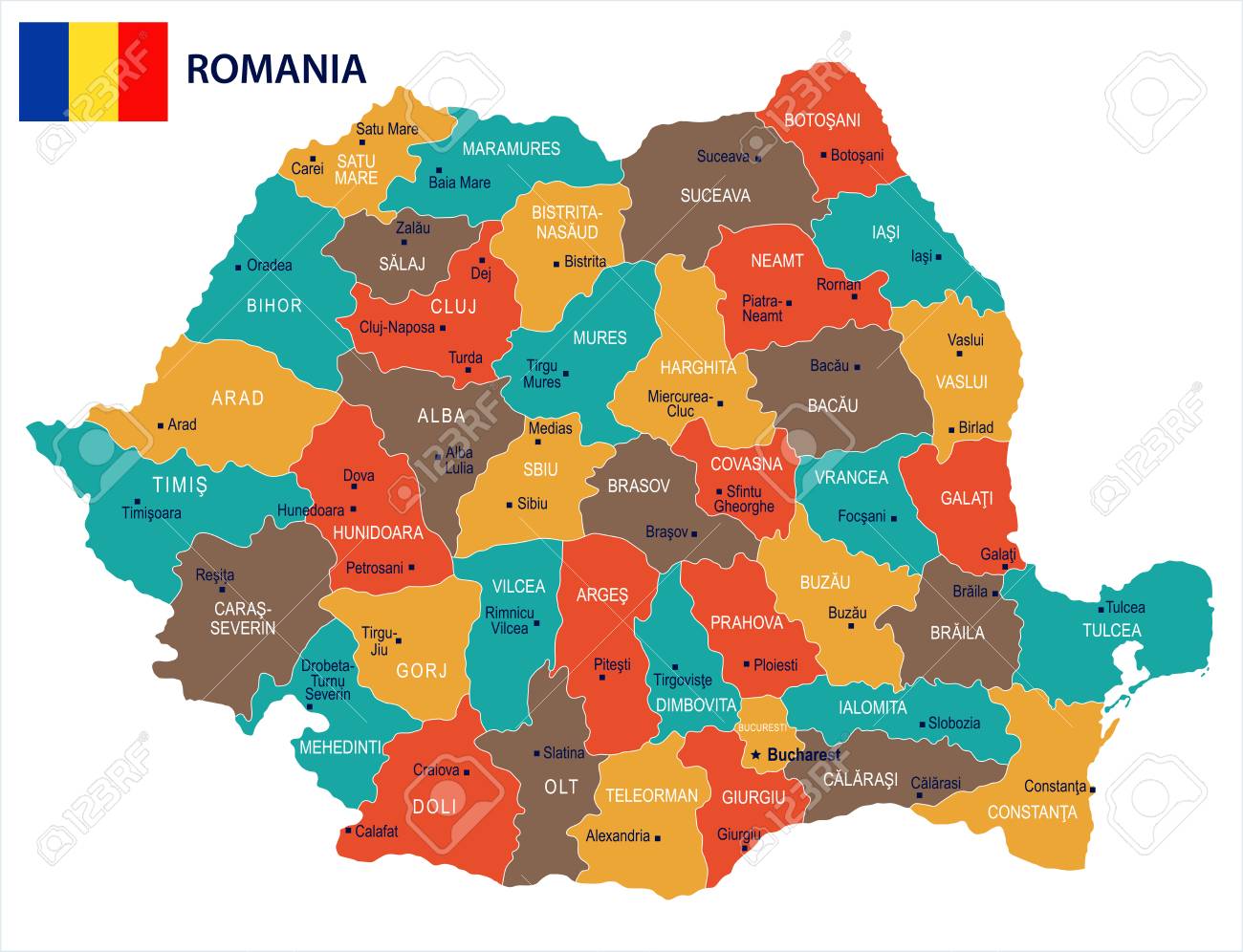 romania map and flag