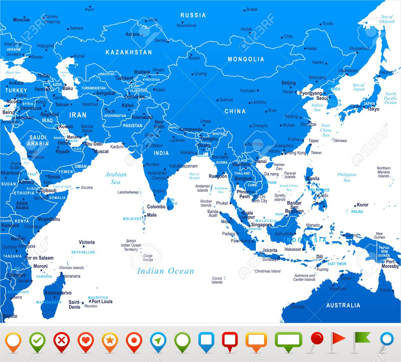 southern asia map detailed vector illustration stock vector 92429679