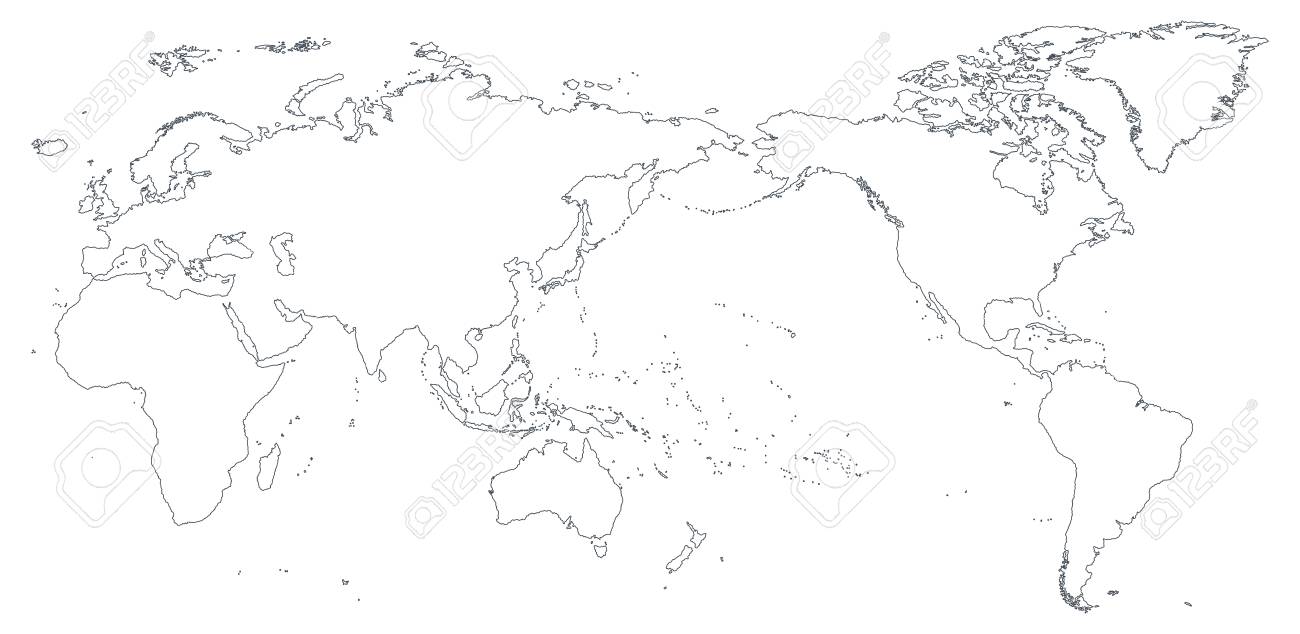 World Map Outline Contour Silhouette - Asia In Center - Vector ...