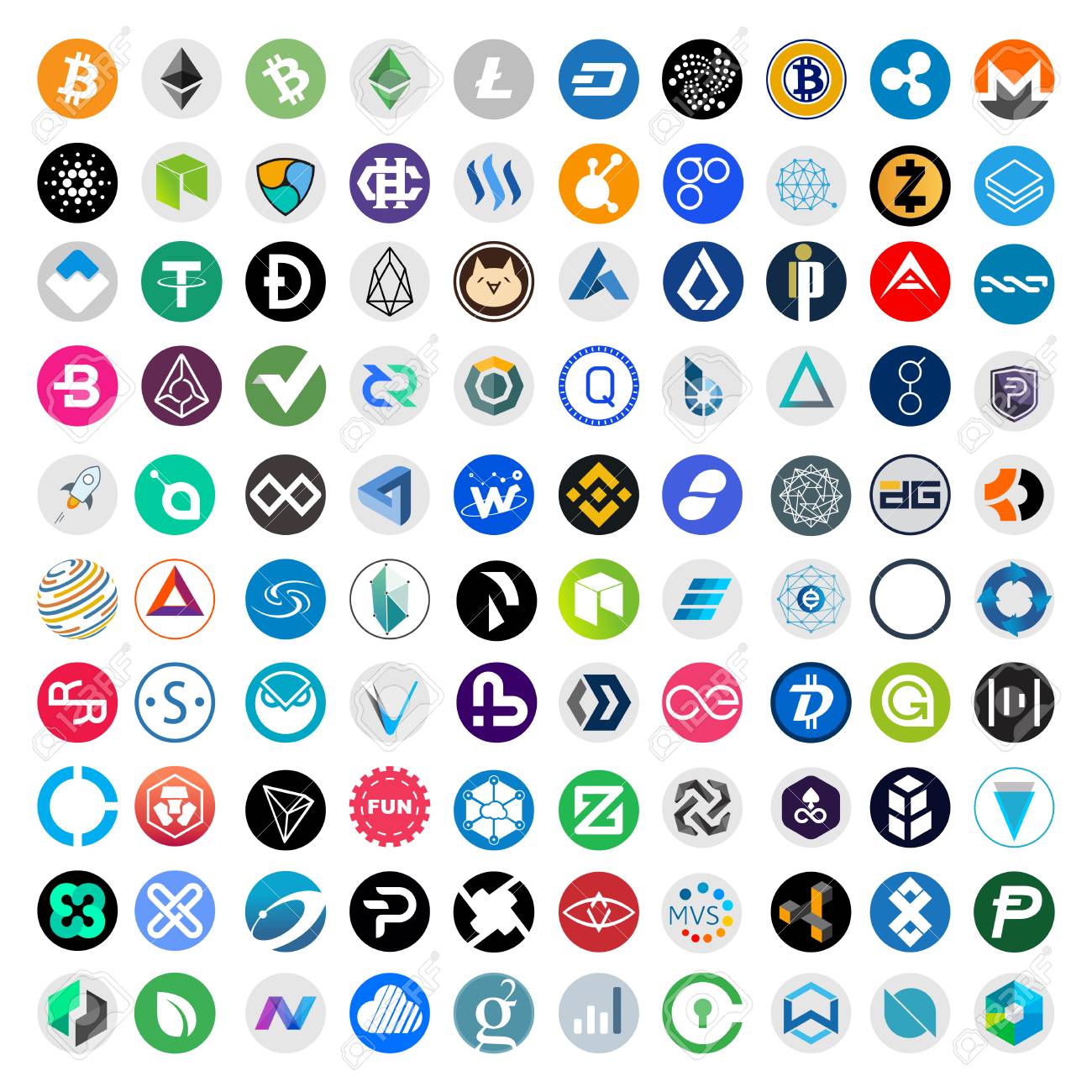 暗号通貨ブロックチェーン資産ベクトルロゴは、白い背景に隔離されたラウンドを設定のイラスト素材・ベクター Image 109393383