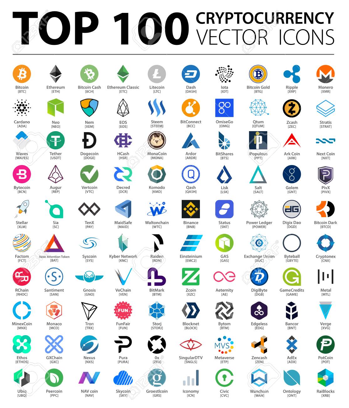 Crypto Currency Blockchain Assets Vector Logo Set Isolated On White  Background - Illustration Royalty Free SVG, Cliparts, Vectors, and Stock  Illustration. Image 106095447.