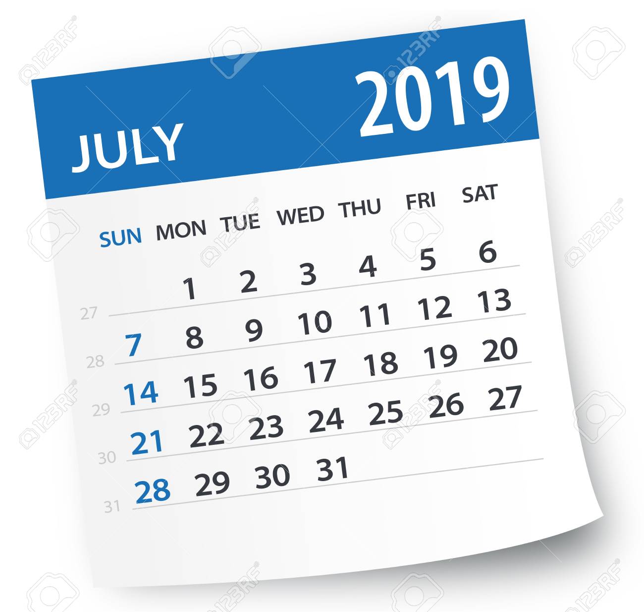 July 2019 Calendar Leaf Illustration Vector Graphic Page Royalty Free Cliparts Vectors And Stock Illustration Image 112340579