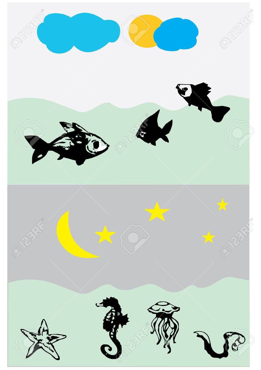 シルエットの海の動物のイラスト素材 ベクタ Image