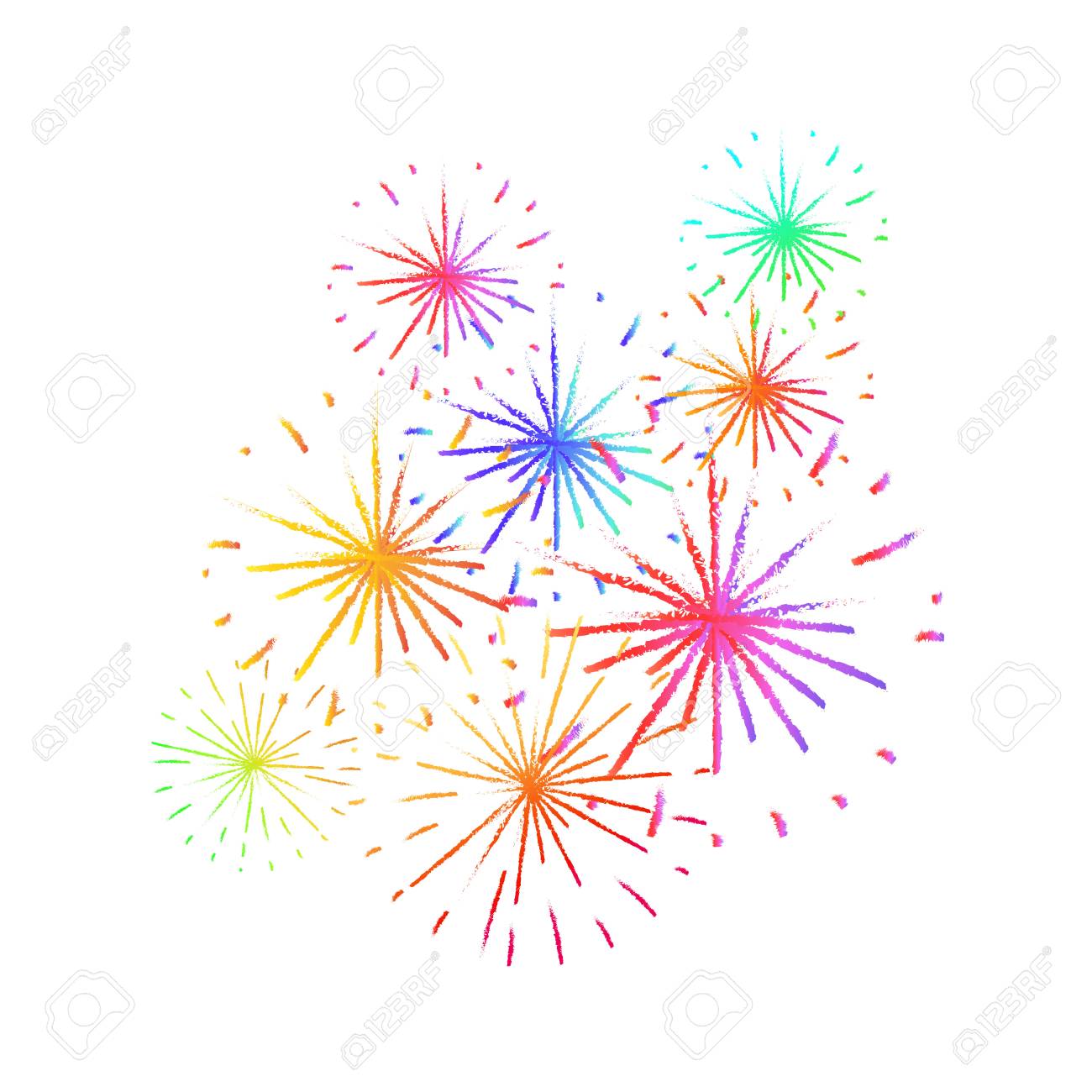 新年休日の花火 バーストの様々 なお祝い花火輝くピクトグラムには明るいカラフルな背景設定の図形します あなたの休日 正月 7 月 4 日または誕生日のために花火をデザインします のイラスト素材 ベクタ Image