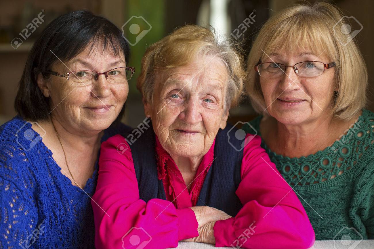 Elderly woman with two adult daughters. - 46618721 Elderly woman with two adult daughters. - 46618721