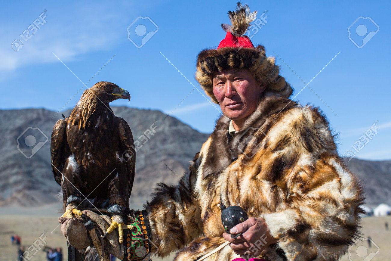Olgiy Mongolia Sep 30 2017 Kazakh Golden Eagle Hunter At
