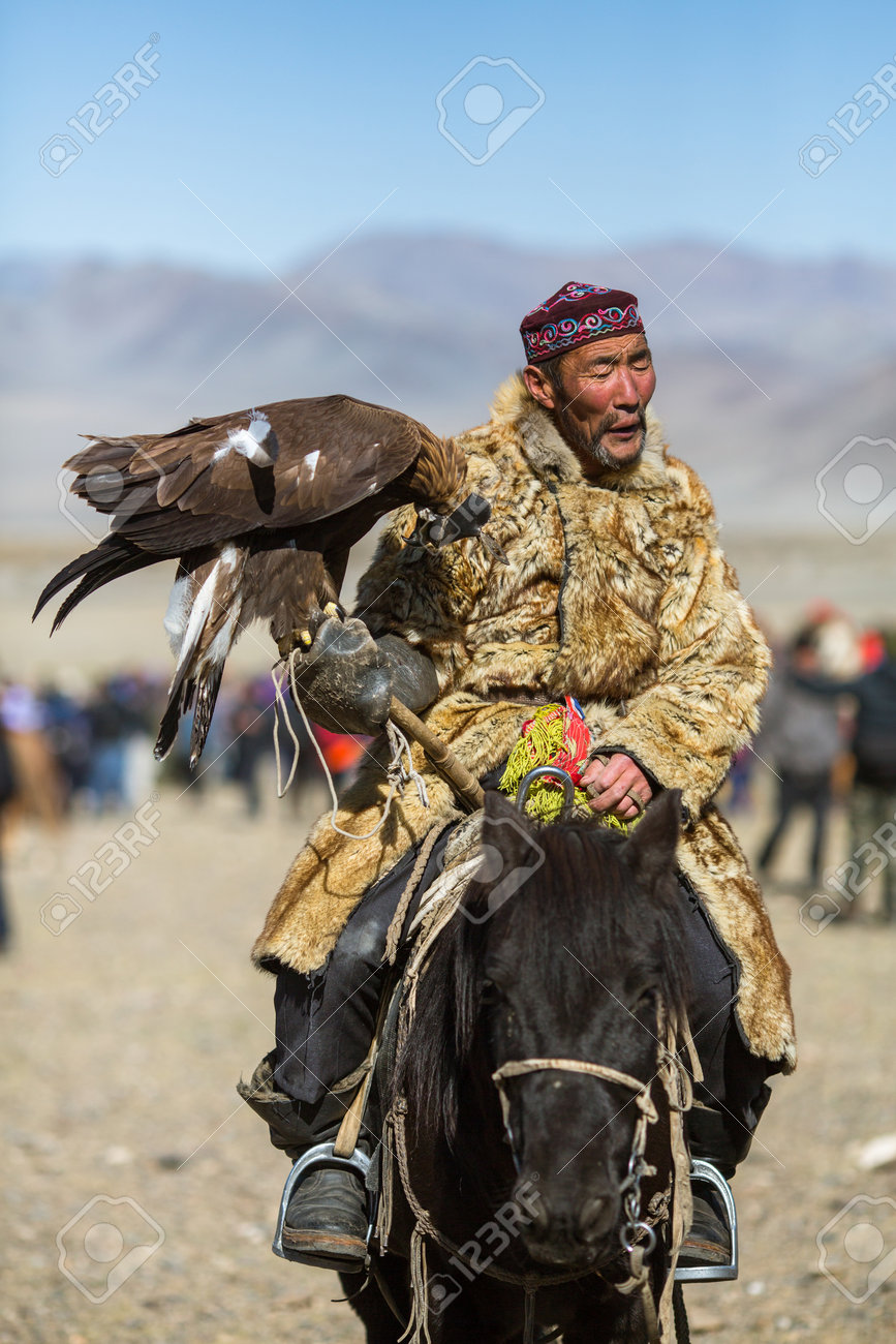 Olgiy Mongolia Sep 30 2017 Kazakh Golden Eagle Hunter At