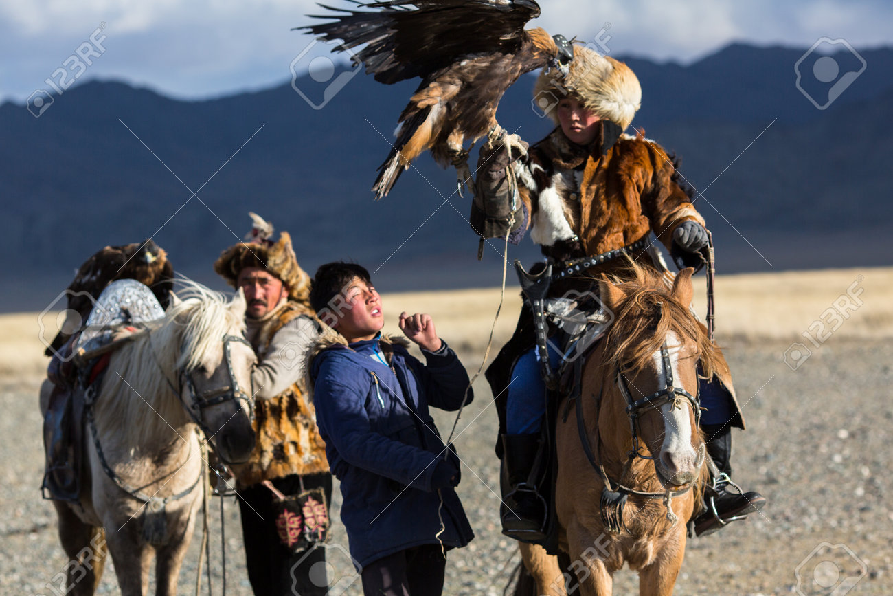 Sagsay Mongolia Sep 28 2017 Golden Eagle Hunter Teaches