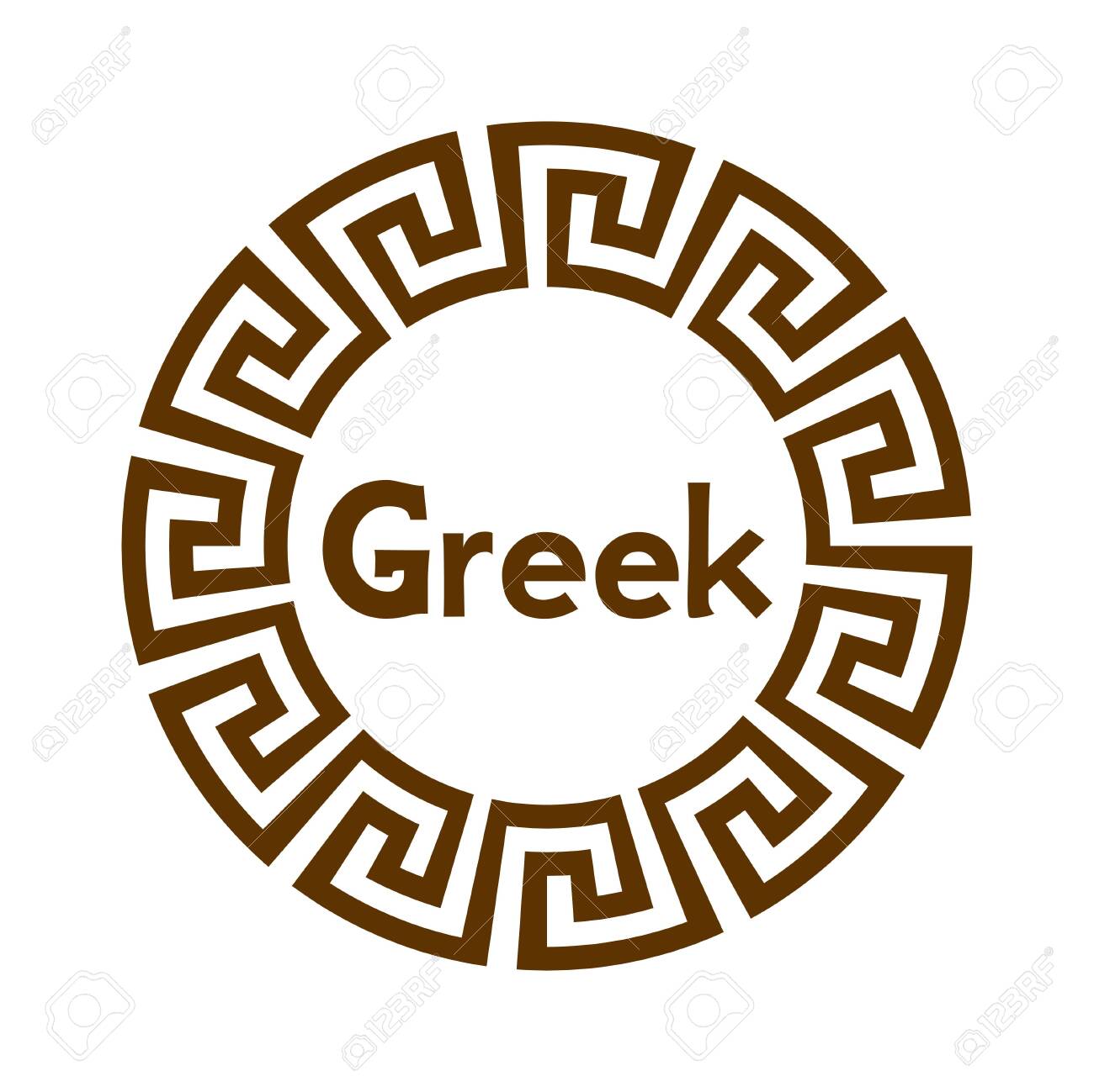 Greek Key Icon. Vector Circle Logo. Chain Greece Icon. Old Brown Symbol.  Antique Geometric Illustration. With Text: Greek. Royalty Free SVG,  Cliparts, Vectors, and Stock Illustration. Image 142369488., image size:1300x1299
