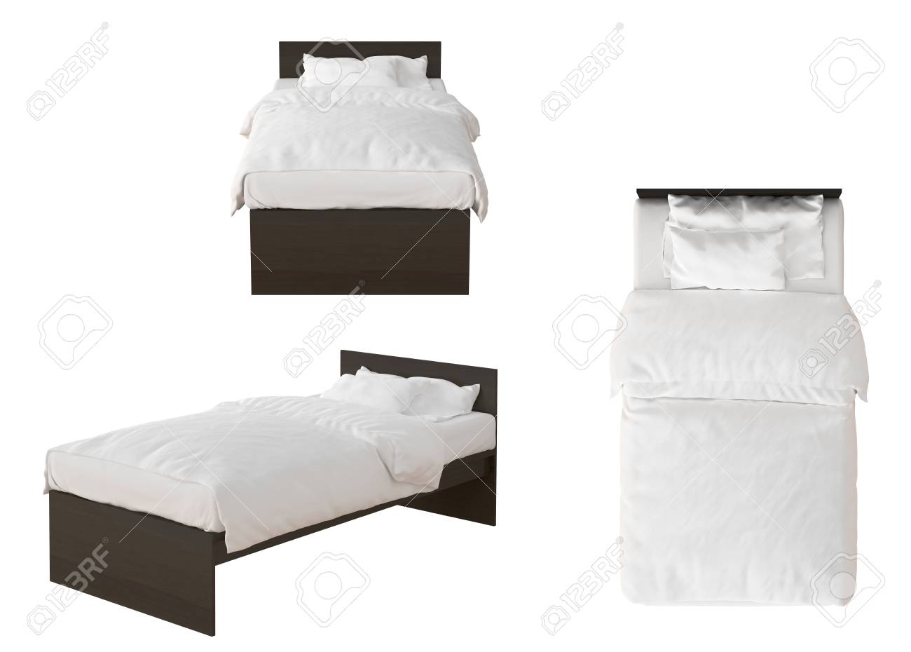 Dark Brown Twin Size Single Bed With White Linen Isolated On White  Background. 3d Render Stock Photo, Picture and Royalty Free Image. Image  79257000., image size:1300x930