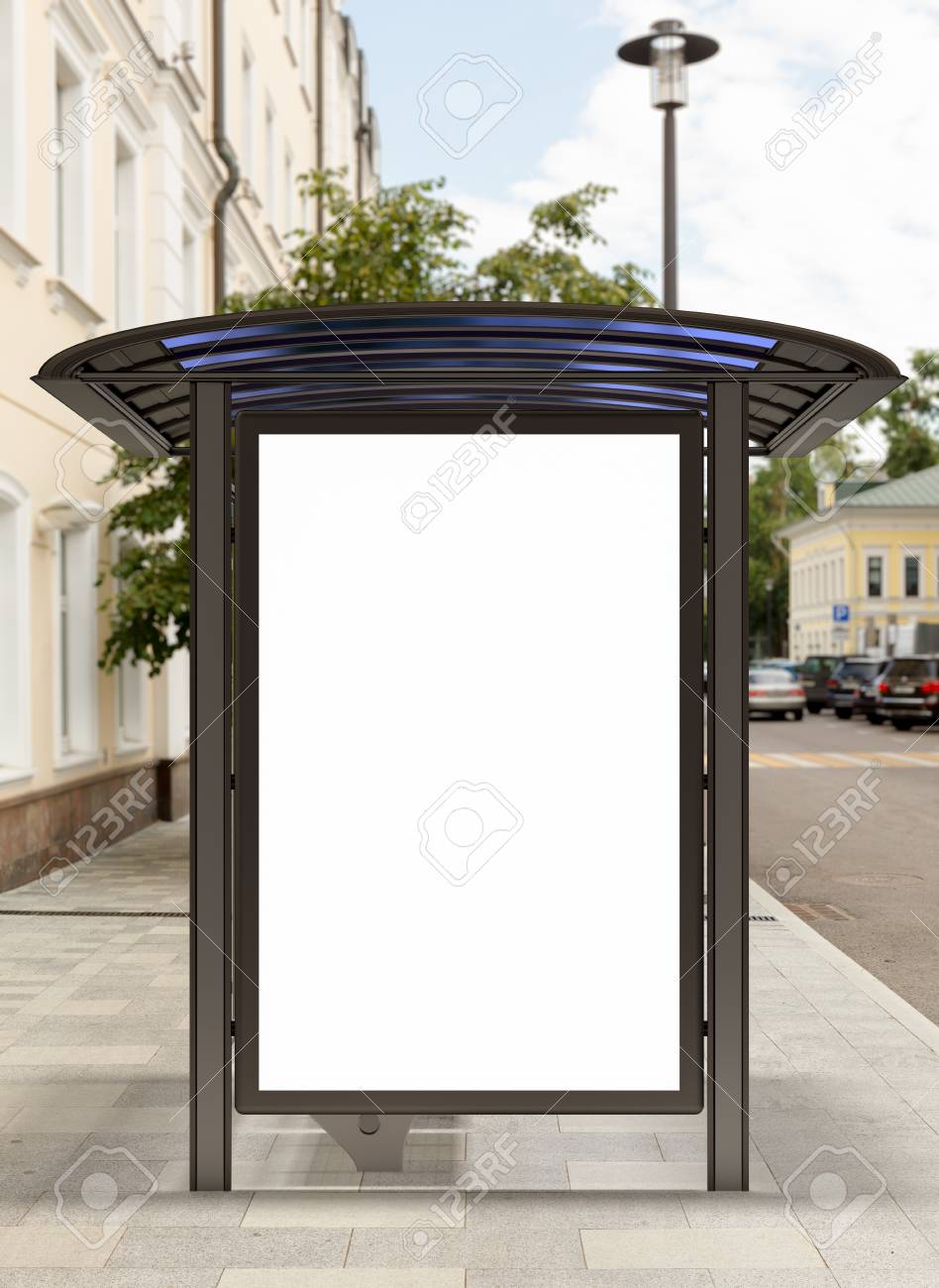 blank billboard mockup in bus stop 3d illustration stock photo billboard bus stop