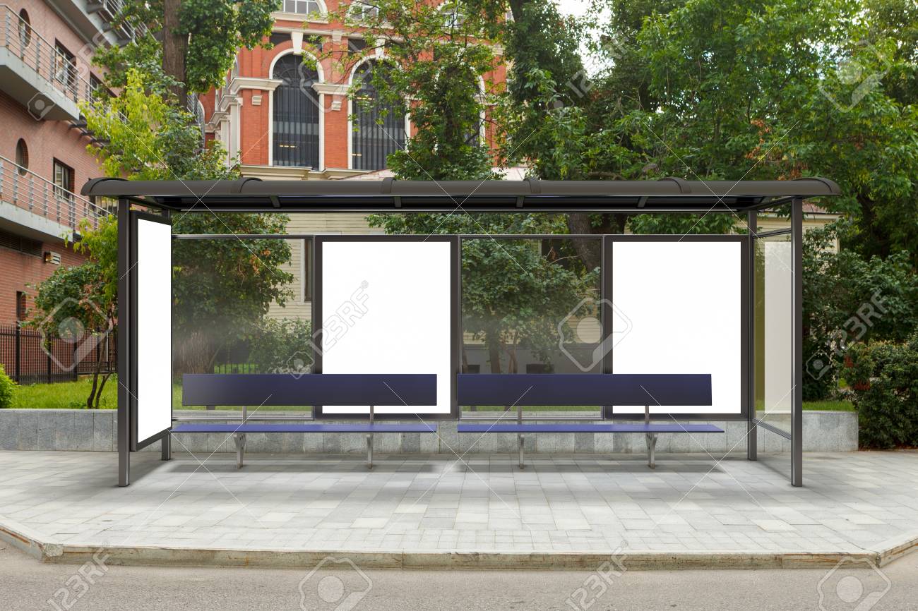 blank billboard mockup inside bus stop 3d illustration stock photo billboard bus stop