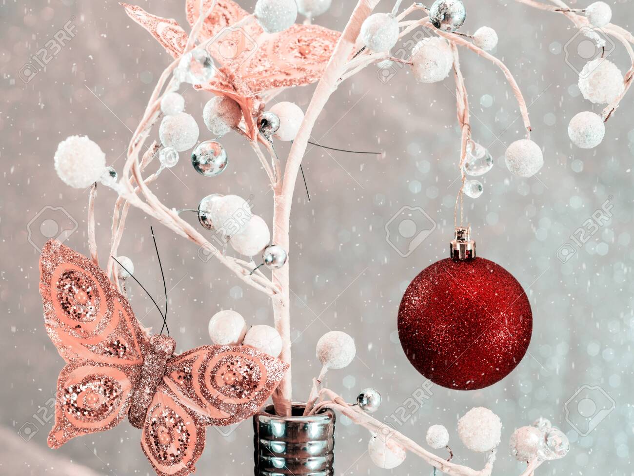Fir tree decoration. New Year 2020. Light background. New Year..
