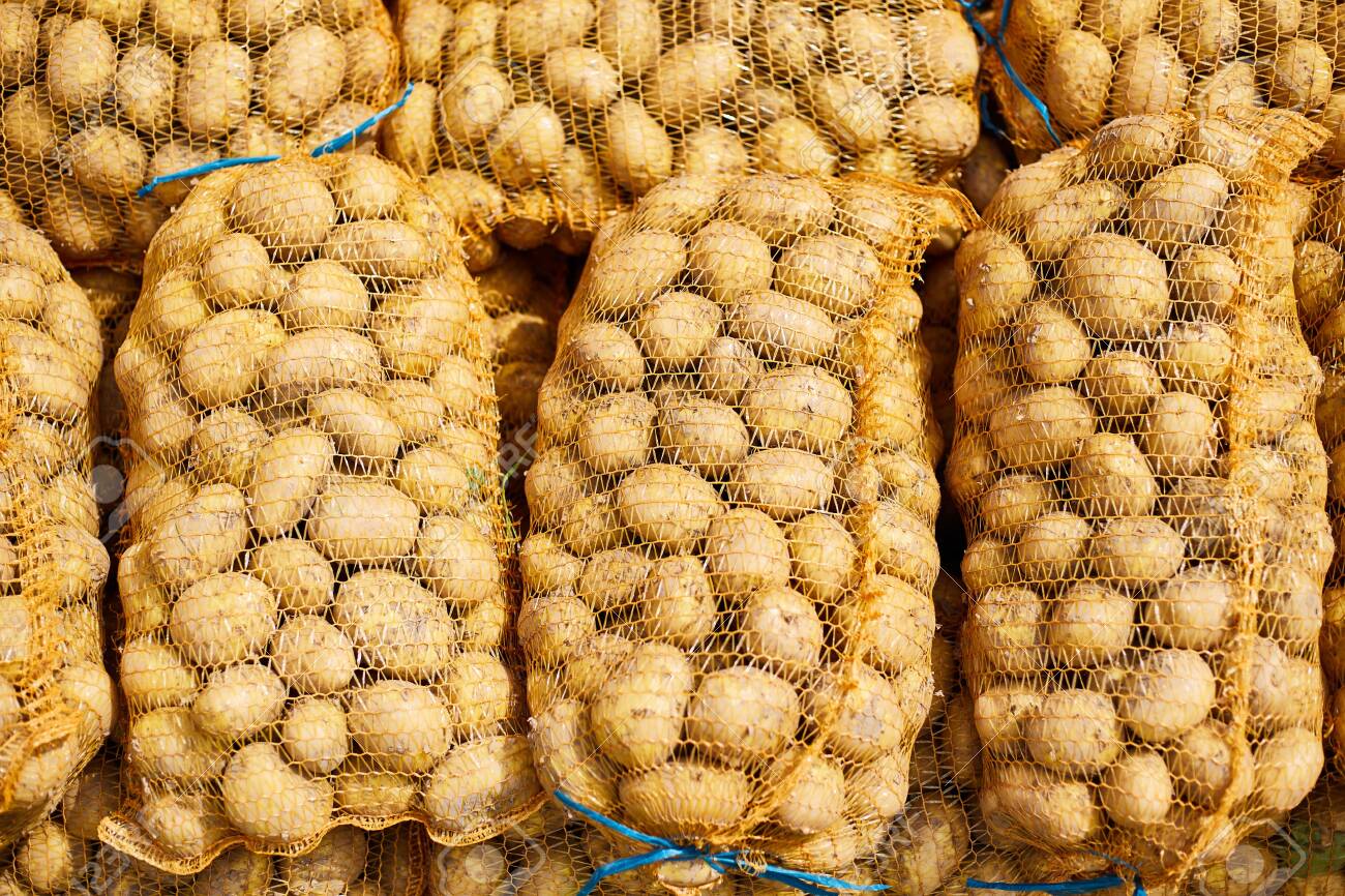 Bags Of Fresh Potatoes At A Farmers Market. Stock Photo, Picture And Royalty Free Image. Image 129302052.