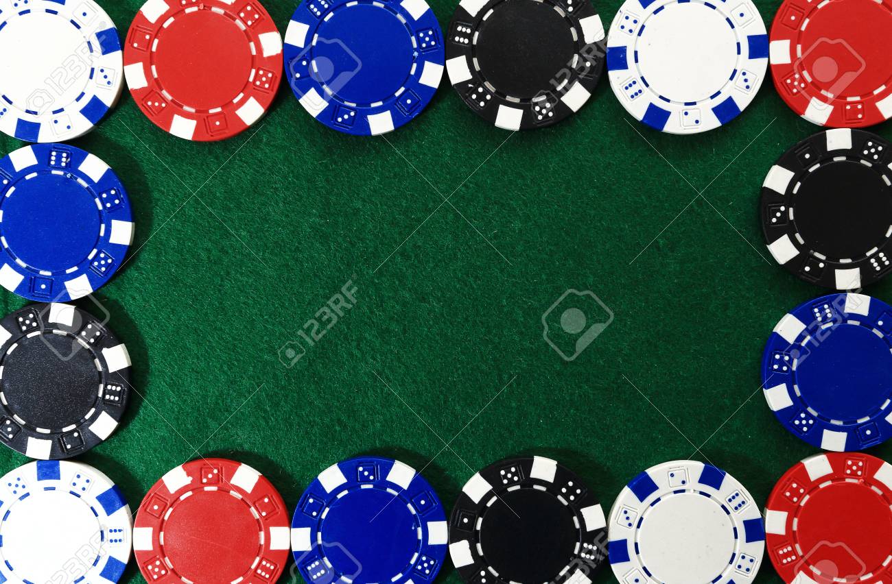 Frame Of Poker Chips On Green Background. Free Space For Text ... Frame Of Poker Chips On Green Background. Free Space For Text ...