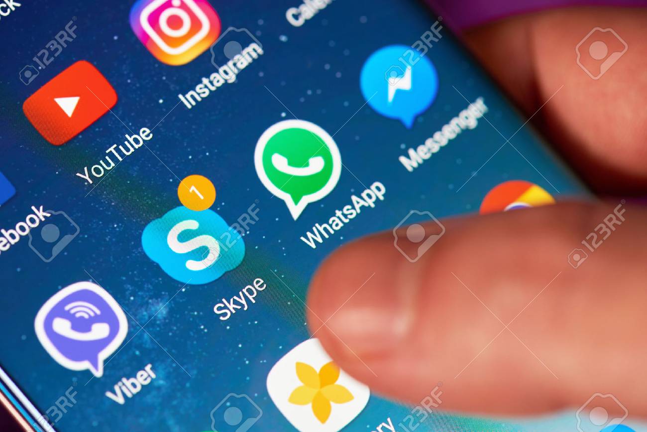 New york, USA - May 22, 2017: Skype icon on smartphone screen close-up on modern smartphone - 79201849 New york, USA - May 22, 2017: Skype icon on smartphone screen close-up on modern smartphone - 79201849